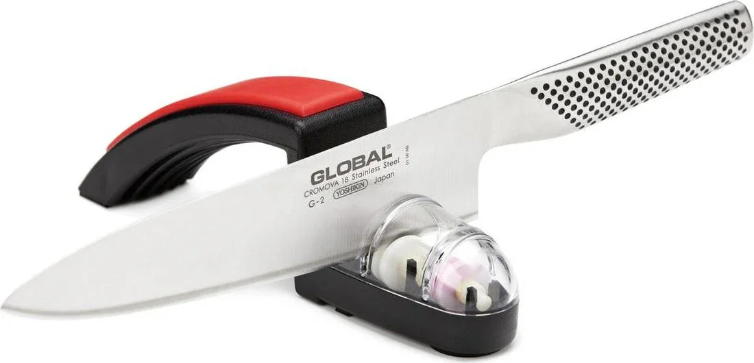 Global 71G2220BR | G-2 8" Chef's Knife and Red Sharpener Set