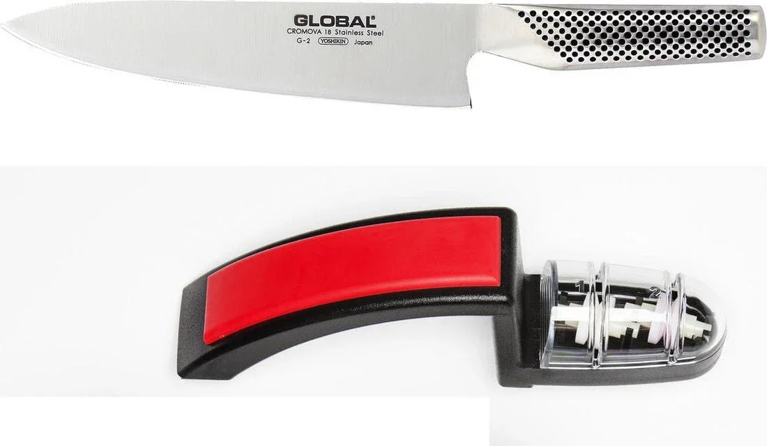 Global 71G2220BR | G-2 8" Chef's Knife and Red Sharpener Set - Image 2